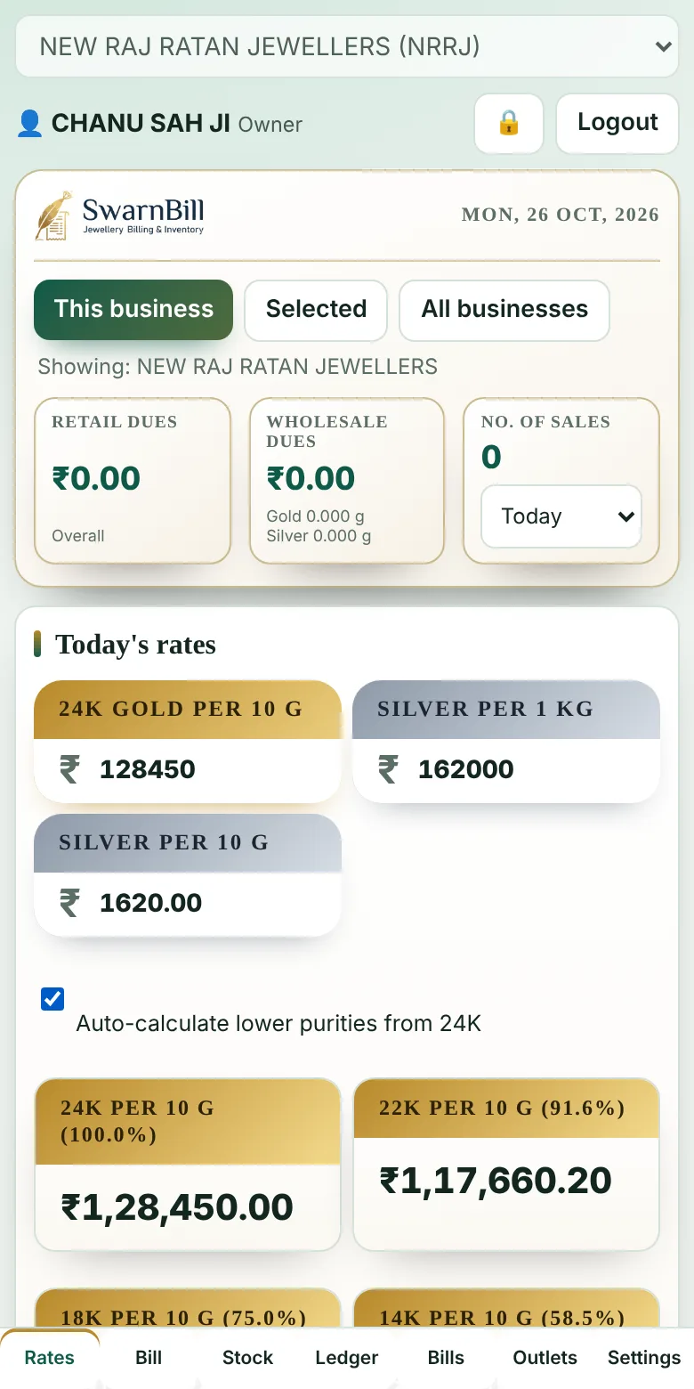 Customer ledger in SwarnBill